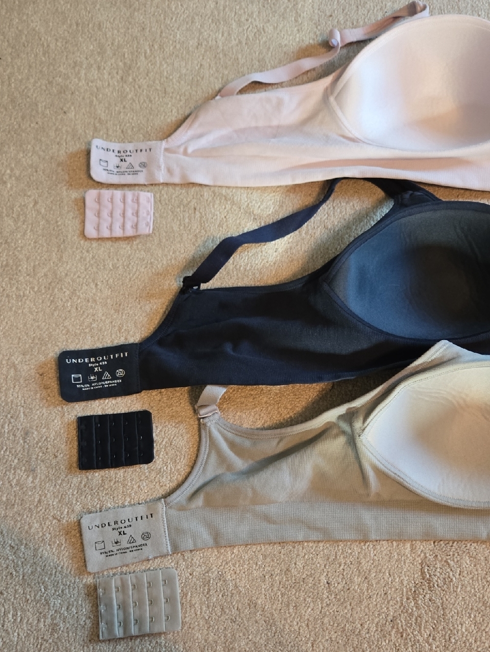 Three Underoutfit Style 459 Seamless Wire-Free Bras Lilac Gray Dark Blue XL - Picture 2 of 4